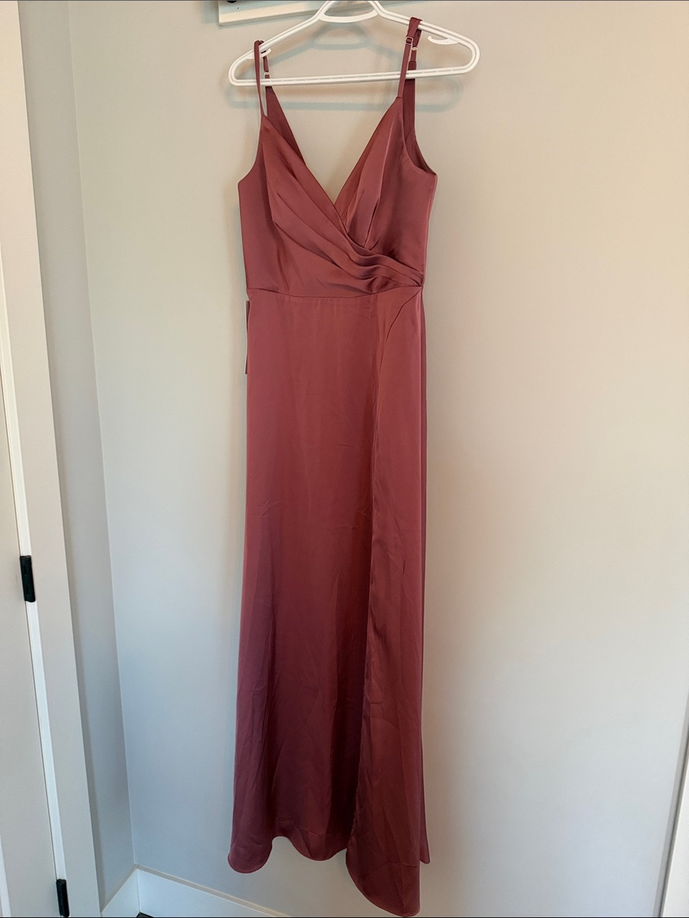 Azazie Dusty Rose V-Neck Satin Maxi Dress